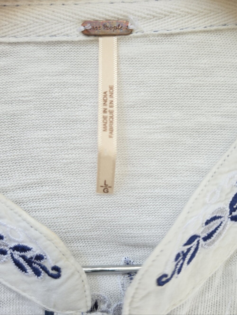 Free People Sundance Kid Henley Iviry/blue Top with Floral Embroidery - Picture 7 of 11